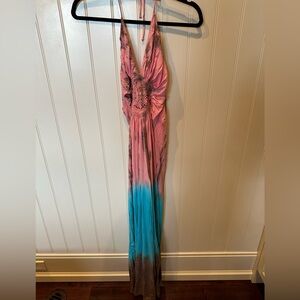 SKY Ladies Women’s Size Medium Coral & Blue & Sleeveless Long Sun Dress